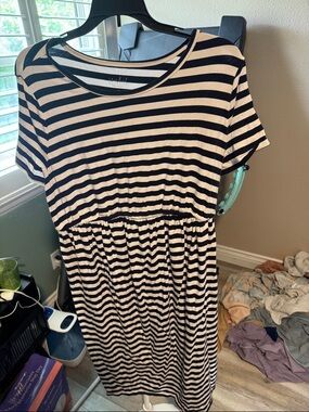 Tie Waist Navy and White Striped Maternity Dress